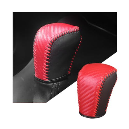 Bittwee Carbon Fiber Car Gear Shift Knob Cover, Leather Vehicle Stick Shifting Protector with Needle & Thread, Stylish Auto Shifter Knob Guard, Compatible with Inspire Crider Integra (Red) - color: Red