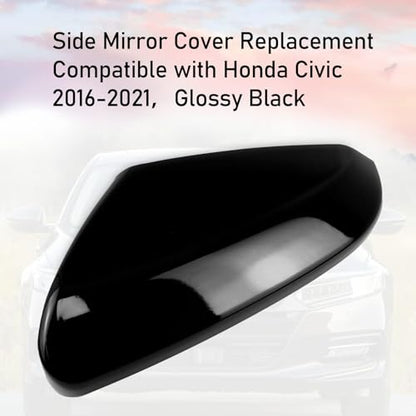 Moonlinks Compatible with 2016-2021 Honda Civic Driver Side Mirror Cover Replacement,Glossy Black for 10th Gen Civic,2019-2022 Insight,Left Side Door Rearview Mirror Cap Trim(1PC) - size: 10th-Left Black
