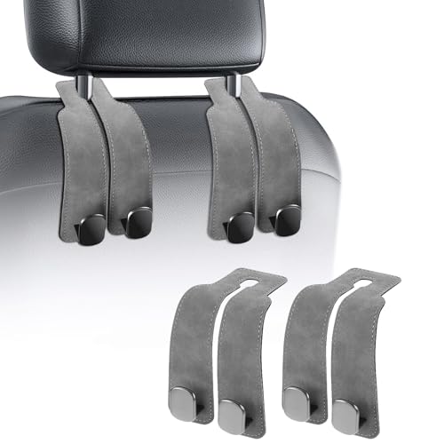 TwinHook Leather Car Headrest Hangers, Car Headrest Hooks for Purse and Bags, 2-in-1 Leather Car Seat Back Storage Hook, Anti-Slip Purse Holder for Car, Supports Up to 50 lbs (Gray-2 Pack) - color: Gray-2 pack