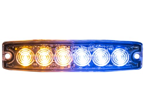 Buyers Products 8892208 5 Inch Amber and Blue LED Strobe Light, Ultra‑Thin Surface Mount Warning Light, 6 LEDs, 23 Flash Patterns, Aluminum Housing, IPX8 Waterproof, for Trucks and Utility Vehicles - color: Amber/ Blue, size: 5"