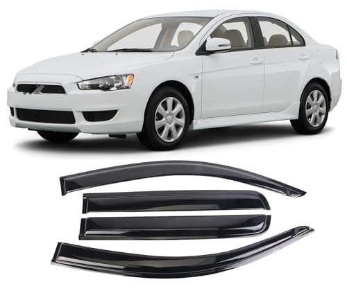 Tape-On Window Visors Deflectors Rain Guards 4 Piece Set ‎Compatible with 2008-2017 Mitsubishi Lancer - size: 2008-2017 Mitsubishi Lancer