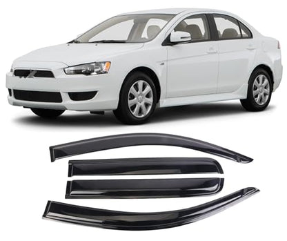 Tape-On Window Visors Deflectors Rain Guards 4 Piece Set ‎Compatible with 2008-2017 Mitsubishi Lancer - size: 2008-2017 Mitsubishi Lancer