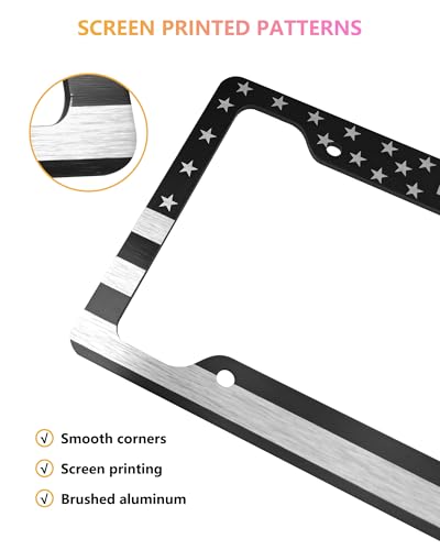 American Flag License Plate Frames - 2 Pack Black Patriotic USA Car Tag Frame in Alum-Plastic Hybrid with Brushed Finish & 3D Metal Decals - style: Black-Aluminum