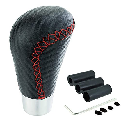 Lunsom Leather Shifter Knob R Style Shift Stick Handle Head Car Gear Lever Accessory for Most Manual Transmission Vehicle (Black) - color: Red Black