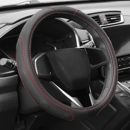 Auto Dynasty Steering Wheel Cover, Breathable Microfiber Leather Car Steering Wheel Protector with Hexagon Quilted Non-Slip Grip Pattern, Anti-Slip, [14 1/2 to 15 Inches] Universal Fit Cars Trucks SUV - color: Hexagon Stitched Red A