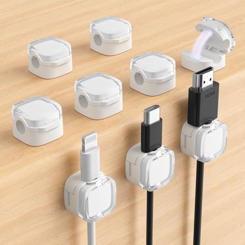 Magnetic Cable Clips, Adjustable Cord Holder Management, Adhesive Wire Keeper Organizer for Home Office Desk Phone PC Car Wall Desktop Nightstand Appliance (9-Pack White Crystal) - color: 9-Pack White Crystal