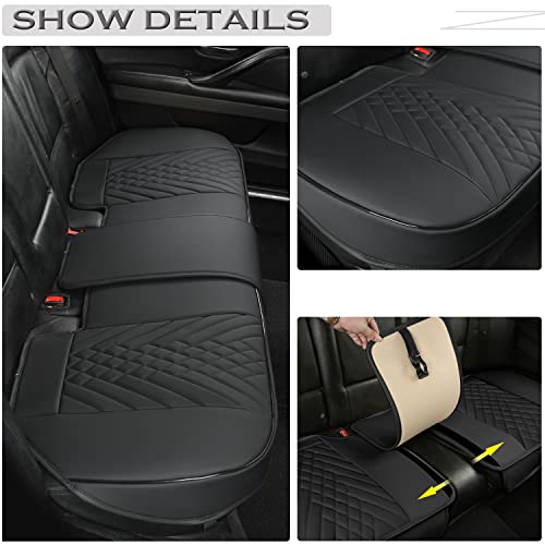 GIANT PANDA PU Leather Rear Seat Cover Protector, Anti-Slip Adjustable (50~55.5'') – Fits 90% Vehicles (Excludes Large SUVs/Trucks) - Black - color: Rear Seat Black, size: 1 Piece Standard Size