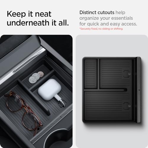 Spigen Non-Slide Center Console Organizer (Expanded Capacity) for Tesla Model Y Juniper (Only Premium & Performance 2025/26) and Model 3 Highland (Standard, Premium & Performance 2024/25/26) - size: Center Console Organizer (Expanded)