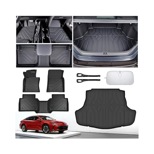 Floor Mats for Toyota Camry 2018-2022 2023 2024 (Not for Hybrid or AWD), All Weather Protection Custom Floor Mats Trunk Cargo and Car Windshield Cover Set Car Accessories,Car Floor Liners Set, - size: Camry Set 2018-2024