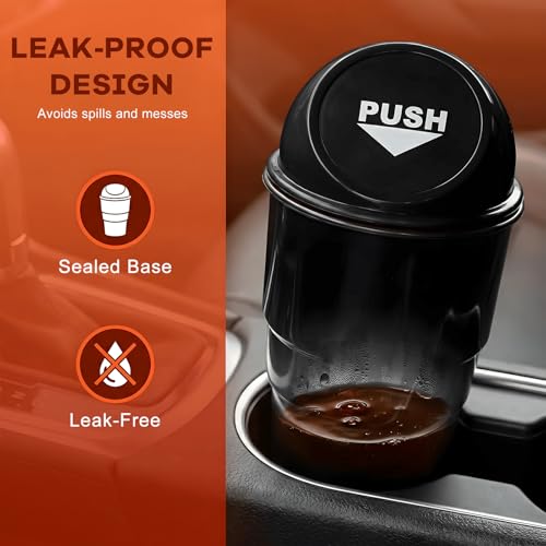 Cup Holder Trash Can for Car, Leakproof Vehicle Back Seat Garbage Can Mini Portable Trash Bin with Lid, Universal Smellproof Cup Holder Garbage Bin for Cars Trucks SUVs (Black) - color: Black