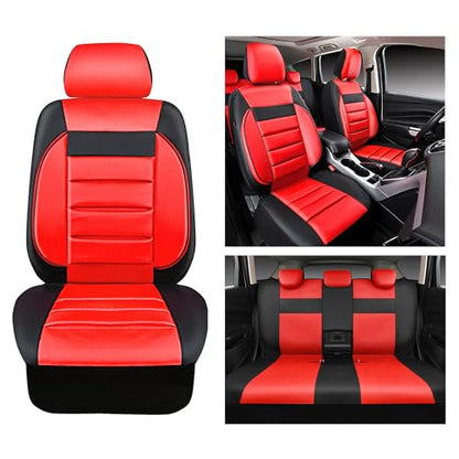 CAR PASS Leather Seat Covers Full Set Universal Water Resistant 3D Foam Back Support, Luxury Comfort Automotive 5 Seat Covers All Season Fit for SUV,Sedan,Van, Airbag Compatible Elegance (Black Red) - color: Black and Red