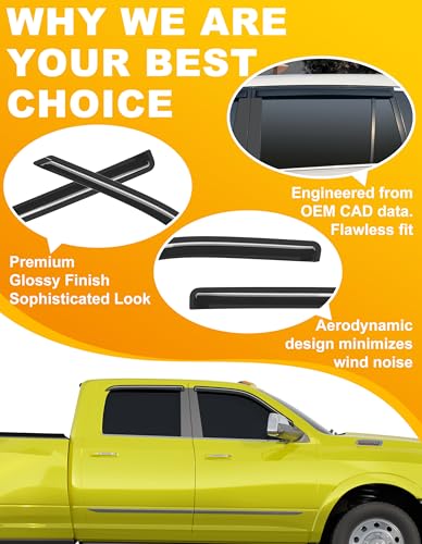Extra-Thick Window Rain Guard for Dodge Ram 1500 2009-2024 Ram 2500&3500 2010-2025 Rain Guards Tape-on Side Truck Window Visors Vent Visor Window Deflectors Vent Shades Car Accessories - size: Fit for 09-24 Ram 1500/10-25 Ram 2500 & 3500