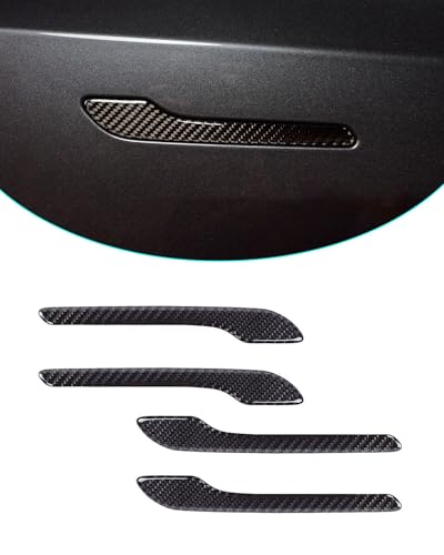 Carbon Fiber Door Handle Cover, Door Handle Protective Cover Decoration Compatible with Tesla Model Y/3 Accessories (2017-2025) Highland & Juniper Compatible (4 Pieces) (Black with drip) - style: Black with drip