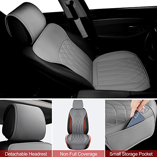 1 Pack Leather Front Car Seat Cover, Universal Sideless Car Seat Protector with Storage Pocket and Seat Belt Pad, Waterproof Automotive Seat Cover Cars Trucks SUV(Grey) - color: front 1pcs gray