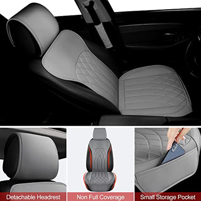 1 Pack Leather Front Car Seat Cover, Universal Sideless Car Seat Protector with Storage Pocket and Seat Belt Pad, Waterproof Automotive Seat Cover Cars Trucks SUV(Grey) - color: front 1pcs gray