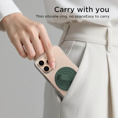Magnetic Phone Grip Ring Holder, Liquid Silicone Magnet Cell Phone Grip Finger Loop, Compatible with Magsafe, Back of Phone for iPhone 17/16/15/14/13/12 Series, Alpine Green - color: Alpine Green