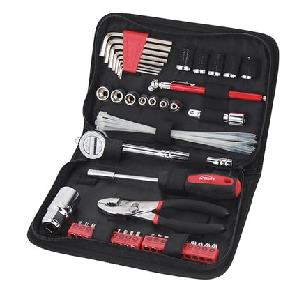 Apollo Tools 56 Piece Compact SAE Auto Tool Set in Zippered Case, Small Mechanic Tool Set for Car Emergency, Motorcycle Repair on the Road, Great for Travel Tool Needs - Red - DT9774 - size: 56 Piece, style: SAE