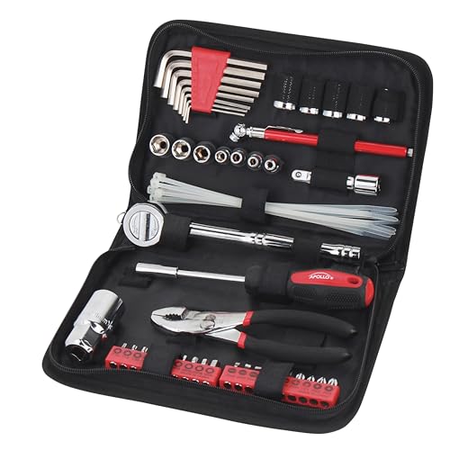 Apollo Tools 56 Piece Compact SAE Auto Tool Set in Zippered Case, Small Mechanic Tool Set for Car Emergency, Motorcycle Repair on the Road, Great for Travel Tool Needs - Red - DT9774 (Pack of 6) - size: 56 Piece (Pack of 6), style: SAE