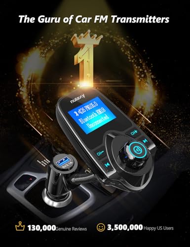 Nulaxy KM18 Bluetooth 5.4 Car Adapter with 1.44" Clear Display & Flexible Gooseneck - FM Radio Transmitter & Bluetooth Receiver for Hands-Free Calls, Wireless Music via BT/FM/AUX/TF, USB Car Charger - color: Black
