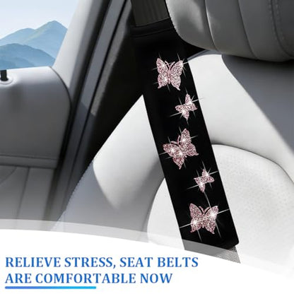 Car Seat Belt Covers, 2PCS Butterfly Soft Vehicle Seatbelt Shoulder Strap Pad Cushions, Comfortable Automotive Interir Harness Pad, Universal for SUV Automobile Truck (Pink) - color: Pink