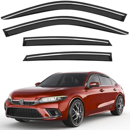 Out-Channel Window Rain Guards Fit for Honda Civic Hatchback 2022-2026,Extra Durable Window Visors Wind Deflector Dark Smoke Vent Shades Car Tape-on with Thicker 4PCS - size: Fit for 2022-2026 Honda Civic Hatchback