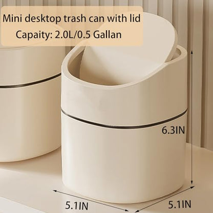 Mini Desk Trash Can with Lid, Tiny Countertop Garbage Can, Small Swing-Lid Table Top Trash Bin, Removable Plastic Desktop Waste Basket with Trash Bags 180Pcs for Vanity Bathroom Bedroom Office Car