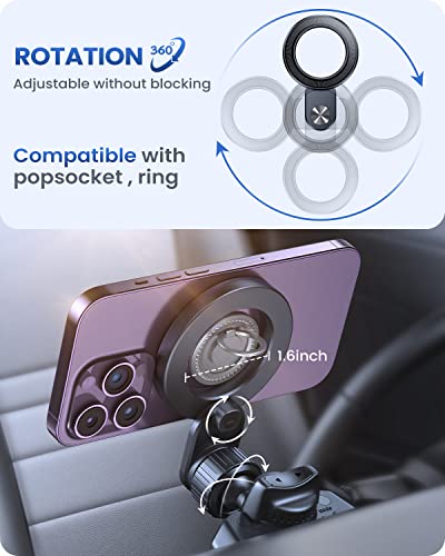 OQTIQ for MagSafe CD Phone Mount[Hollow Ring Design] Magnetic Phone Holder for Car CD Phone Holder Mount for iPhone 16 15 14 13 Pro Max Mini Plus MagSafe Case All Phones - color: Black-Magsafe