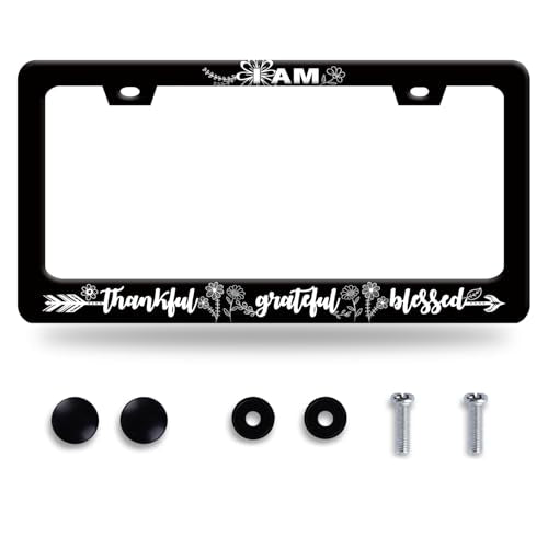I Am Grateful Thankful Blessed License Plate Frame Personalise License Plate Frames Black Funny Auto Accessory Stainless Steel Christian License Plate Decoration for Women Men 12 x 6 Inch - color: I am Thankful Grateful Blessed-1