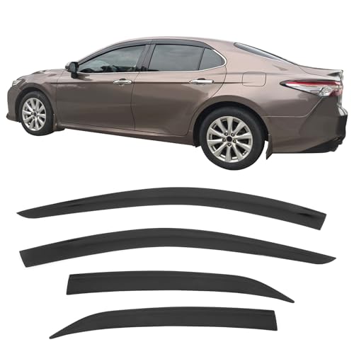IKON MOTORSPORTS Tape on Low Profile Window Visors Compatible with 2018-2024 Toyota Camry, Acrylic Smoke/Tinted Rain Guards, Side Window Wind Deflectors 4PCS - color: Low Profile Style Smoke/Tinted