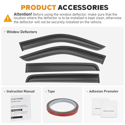 Shatterproof Taped-On Window Deflectors for Dodge RAM 2009-2018 Crew Cab 1500 2500 3500, Rain Guards, Window Visors for Cars, 4pcs - size: For 2009-2018 Ram Crew Cab