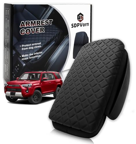 Armrest Cover for Toyota 4Runner Center Console Pad with Organizer Storage Pockets, Black Faux Leather Arm Rest Lid Protector Cushion Interior Accessories (2010-2024)