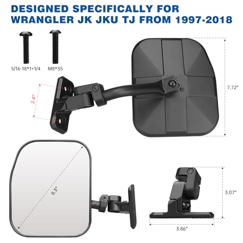 SHEJISI Wrangler Mirrors Doors Off Compatible with Wrangler JK TJ & Unlimited 1997-2018,Wrangler Mirrors Can be Folded and Reset When Encountering Obstacles,The HD Large Field of View is Anti-shaking