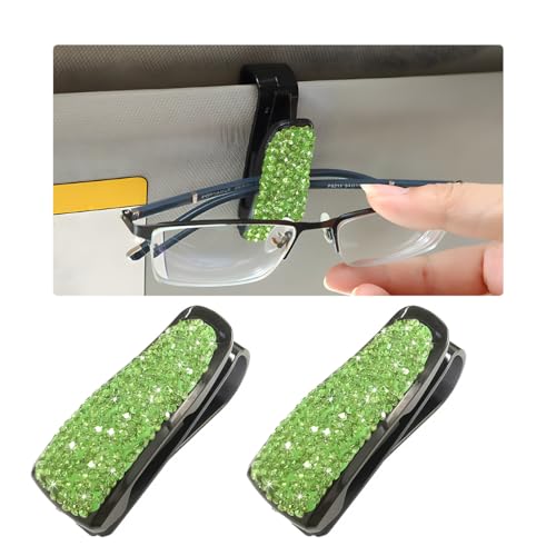 Wevdn 2 PCS Car Sun Visor Glasses Holder, Fashion Bling Car Eyeglasses Sunglasses Hanger for Women Girls, Glasses Holder Clip Hanger Mount with Ticket Card Clip, Car Accessories (Light Green) - color: Light Green