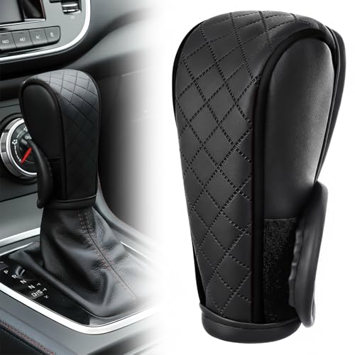 1 Pcs Gear Stick Cover, PU Leather Gear Shifter Cover with Diamond Embroidery, Durable Shift Knob Covers for Shift Lever Protection, Universal Car Gears Vary Covers for Cars, Trucks, Black