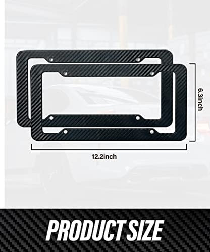 2 Packs Carbon Fiber License Plate Frame,Waterproof Plastic Number Plate Frames with Fasteners and Screws, Car Tag Cover Car Licenses Plate Covers,Universal License Plate Holder