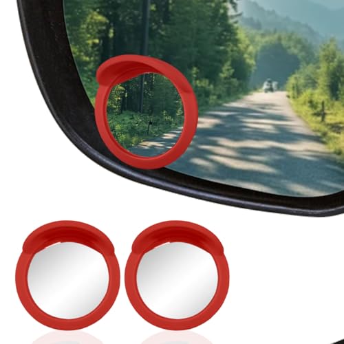 2PCS Round Car Blind Spot Mirrors, HD Glass Wide Angle Auto Side Rear View Mirror, 360° Adjustable Self Adhesive Vehicle Convex Reverse Mirrors for SUVs Trucks Cars (Red) - color: Red