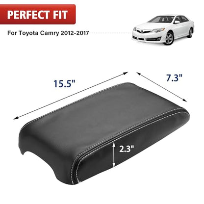 KBH Center Console Armrest Cover Upholstery for Toyota Camry 2012-2017, Vinyl Leather, Middle Console Replacment Covering, Black-Gray Stitch (Leather Part Only) - color: Black-Gray Stitch, size: Camry 2012-2017