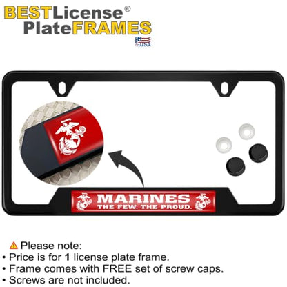 [Officially Licensed USMC Product] - Stainless Steel Matte Black CAR 2-Hole - Domed Custom-Made Corrosion-Resistant License Plate Frame with Marines. The Few. The Proud. Design & Free caps - (Qty: 1) - size: Marines - Style 1