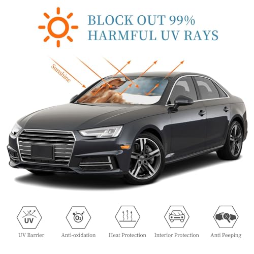 Custom Car Front Windshield Sun Shade, Personalized Front Window Sun Visor Design Foldable Reflective Sun Shield for Vehicle Blocks UV Rays Protector Keep Your Vehicle Cool (Material 3, Medium) - size: Medium