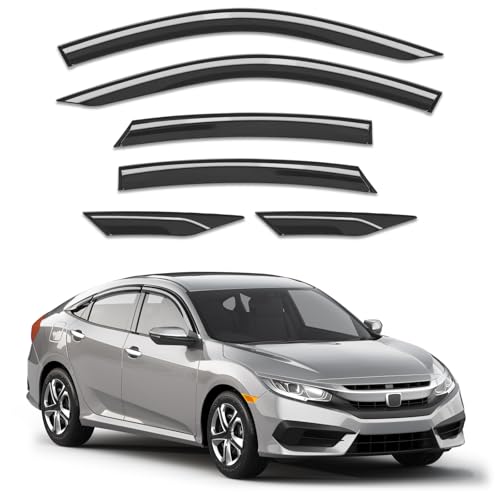 6pcs Out-Channel Window Rain Guards Fit for Honda Civic Sedan 2016-2021, Extra Durable Window Visors Vent Visors Vent Shades Wind Deflector Dark Smoke Car Tape-on 6-pcs with Thicker - size: Fit for 2016-2021 Honda Civic Sedan 4dr LX