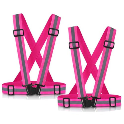 Reflective Vest Running Gear, 2Pack High Visible Safety VES for Cycling Jogging Running Walking, Adjustable for Men Women Kids - color: 2 x Pink
