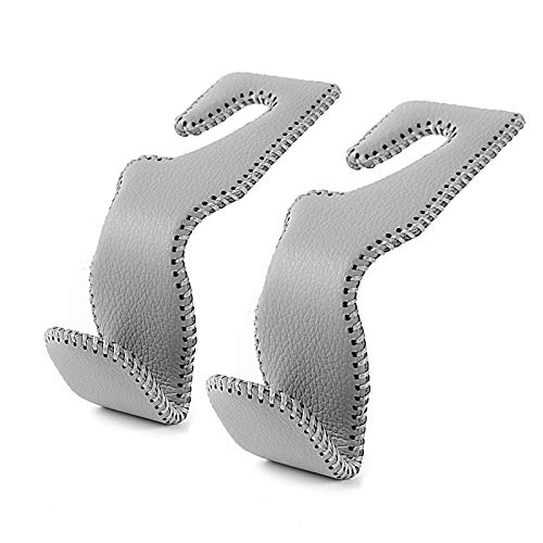 AMVOYOA Headrest Hooks for Car, Back Seat Organizer Gray Leather Hanger Holder Hook, for Hanging Purses and Bags and Coats, Pack of 2 - color: Gray, size: 2 Pack