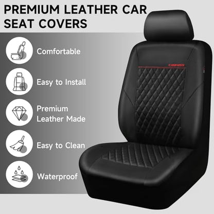 CAR PASS Quilting Faux Leather Seat Covers Full Set, Waterproof Deluxe Premium Seat Cover with 5mm Composite Sponge Inside, Airbag Compatible Auto Seat Cover Universal Fit for 95% Sedan SUV Van, Black - color: Black and Black, size: Full Set (Front and Re