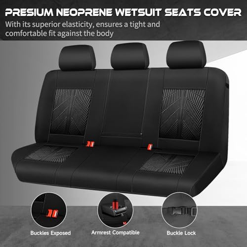 CAR PASS 3D Neoprene Back Seat Cover, Waterproof Rear Seat Covers Universal Fit for Cars Sedans Trucks Vans and SUVs, Black - color: Solid Black-Rear, size: Rear Seat