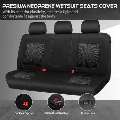 CAR PASS 3D Neoprene Back Seat Cover, Waterproof Rear Seat Covers Universal Fit for Cars Sedans Trucks Vans and SUVs, Black - color: Solid Black-Rear, size: Rear Seat