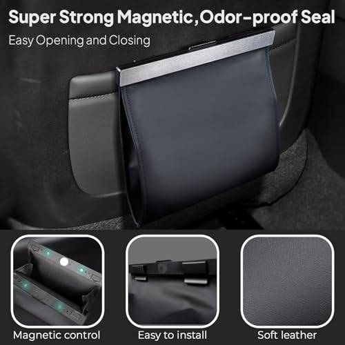 COZILO Leather Car Trash Can with Smart LED Light & Magnetic Closure,Leak-Proof, Odor-Lock Car Trash Bin for Any Cars, Sedans, SUVs, Trucks, Black - color: Black