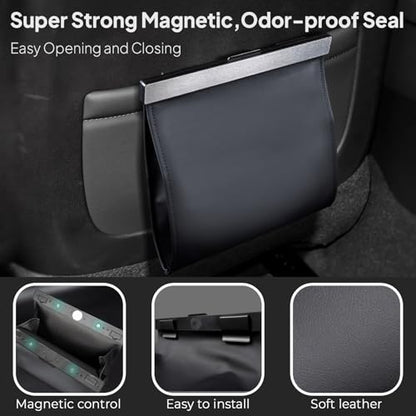 COZILO Leather Car Trash Can with Smart LED Light & Magnetic Closure,Leak-Proof, Odor-Lock Car Trash Bin for Any Cars, Sedans, SUVs, Trucks, Black - color: Black