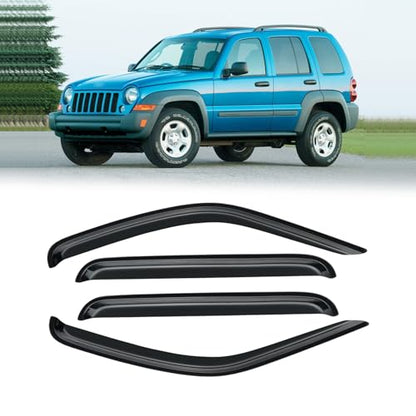 Window Visor for 2002-2007 Jeep Liberty (KJ), Out-Channel Rain Guards Shields Vent Deflector Shade Wind Dark Smoke 2003 2004 2005 2006 02 03 04 05 06 07, Outside-Mount, 4PCS - style: For 2002-2007 | Jeep Liberty (KJ) | Out-Channel