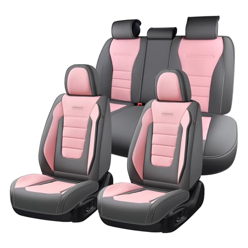 Coverado Car Seat Covers Full Set, Nappa Leather Seat Covers for Cars, Car Seat Protector Car Seat Cushion, Front and Back Seat Protectors Cushions Universal Fit for Most Cars Vehicles(Gray&Pink) - color: Gray&Pink, size: FullSet
