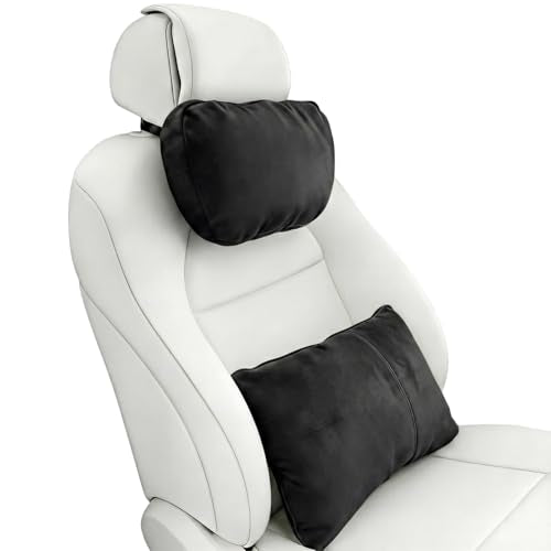 2PCS Car Pillow for Car Neck Pillow for Driving Seat Neck Support Soft Cushion Back Support Head-Rests for Vehicle Sleeping with Elastic Adjustment Strap (Black, Head and Lumbar) - color: Black, size: Head and Lumbar